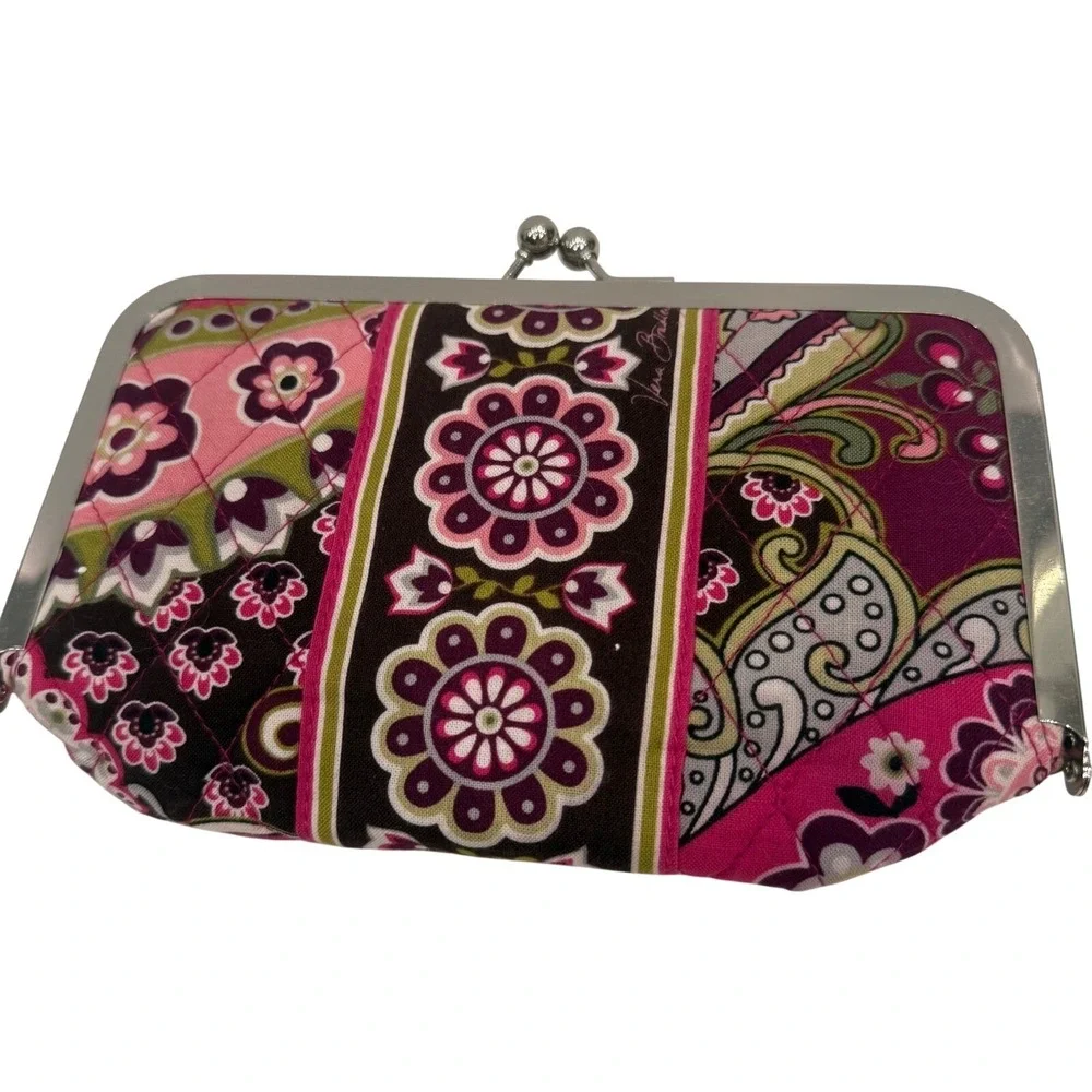 Vera Bradley Plum Petals Quilted Kiss Lock Makeup‎ Bag Floral Pink Purple Pouch